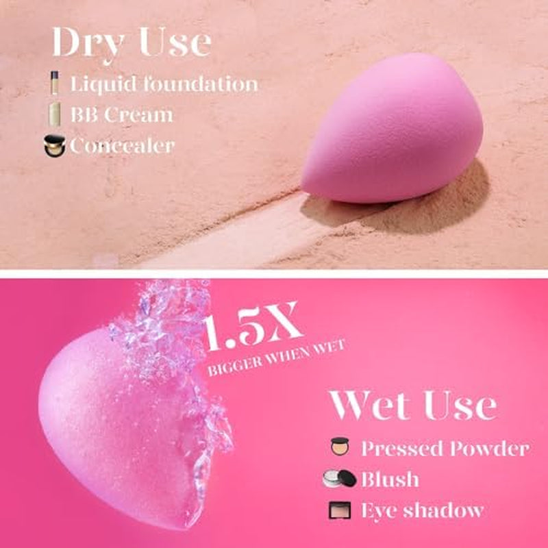 Makeup Sponge Set of 6, Super Soft Beauty Sponges for Foundation | for Liquid, Cream & Powder Application, Pink Blender for Flawless Blending, 0 Latex Vegan & Cruelty-Free, Reusable