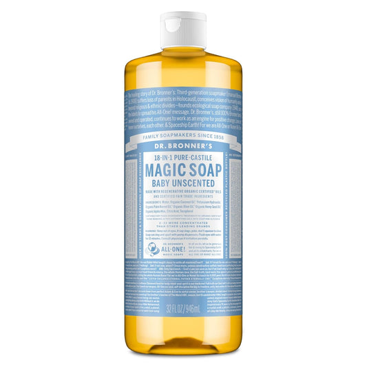 Pure-Castile Magic Soap Liquid (Baby Unscented, 32 Ounce) – Made with Regenerative Organic Certified Oils – for Sensitive Skin, Babies, Face, Hair, Laundry, Dishes, Hand Soap & Body Wash