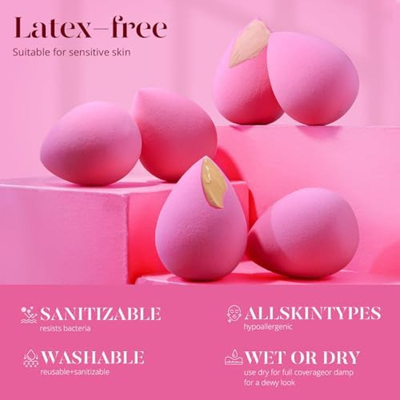 Makeup Sponge Set of 6, Super Soft Beauty Sponges for Foundation | for Liquid, Cream & Powder Application, Pink Blender for Flawless Blending, 0 Latex Vegan & Cruelty-Free, Reusable