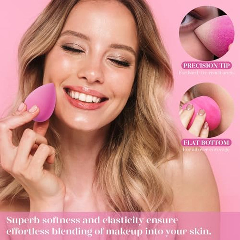 Makeup Sponge Set of 6, Super Soft Beauty Sponges for Foundation | for Liquid, Cream & Powder Application, Pink Blender for Flawless Blending, 0 Latex Vegan & Cruelty-Free, Reusable
