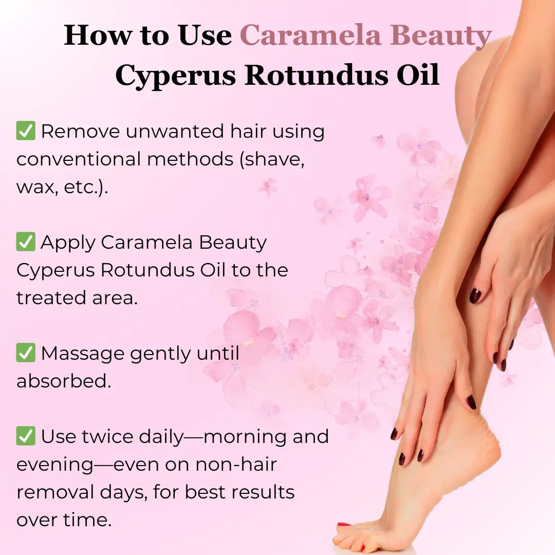 Caramela Beauty Cyperus Rotundus Oil, Body Care & Hair Removal Beauty Product for Smooth, Sensitive Skin, 60Ml / 2Oz, Naturally Derived Formula, Gentle Results