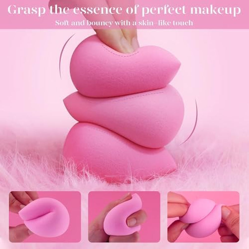 Makeup Sponge Set of 6, Super Soft Beauty Sponges for Foundation | for Liquid, Cream & Powder Application, Pink Blender for Flawless Blending, 0 Latex Vegan & Cruelty-Free, Reusable