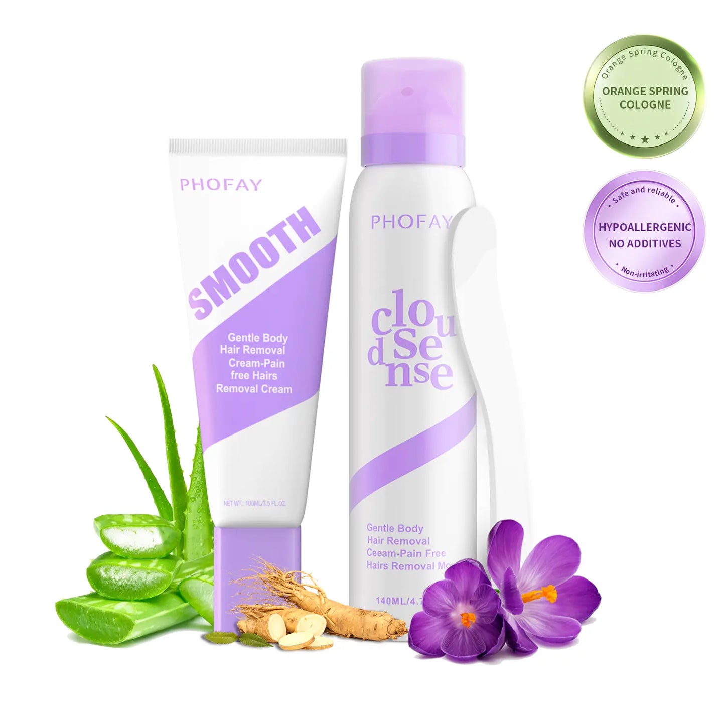 PHOFAY Bikini Pain-Free Hair Removal Spray for Sensitive Skin，Hypoallergenic Formula -Gentle & Fast-Acting Hair Removal Spray，Ginseng、Aloe & Hyaluronic Acid for Soothing Care,Suitable for Men & Women