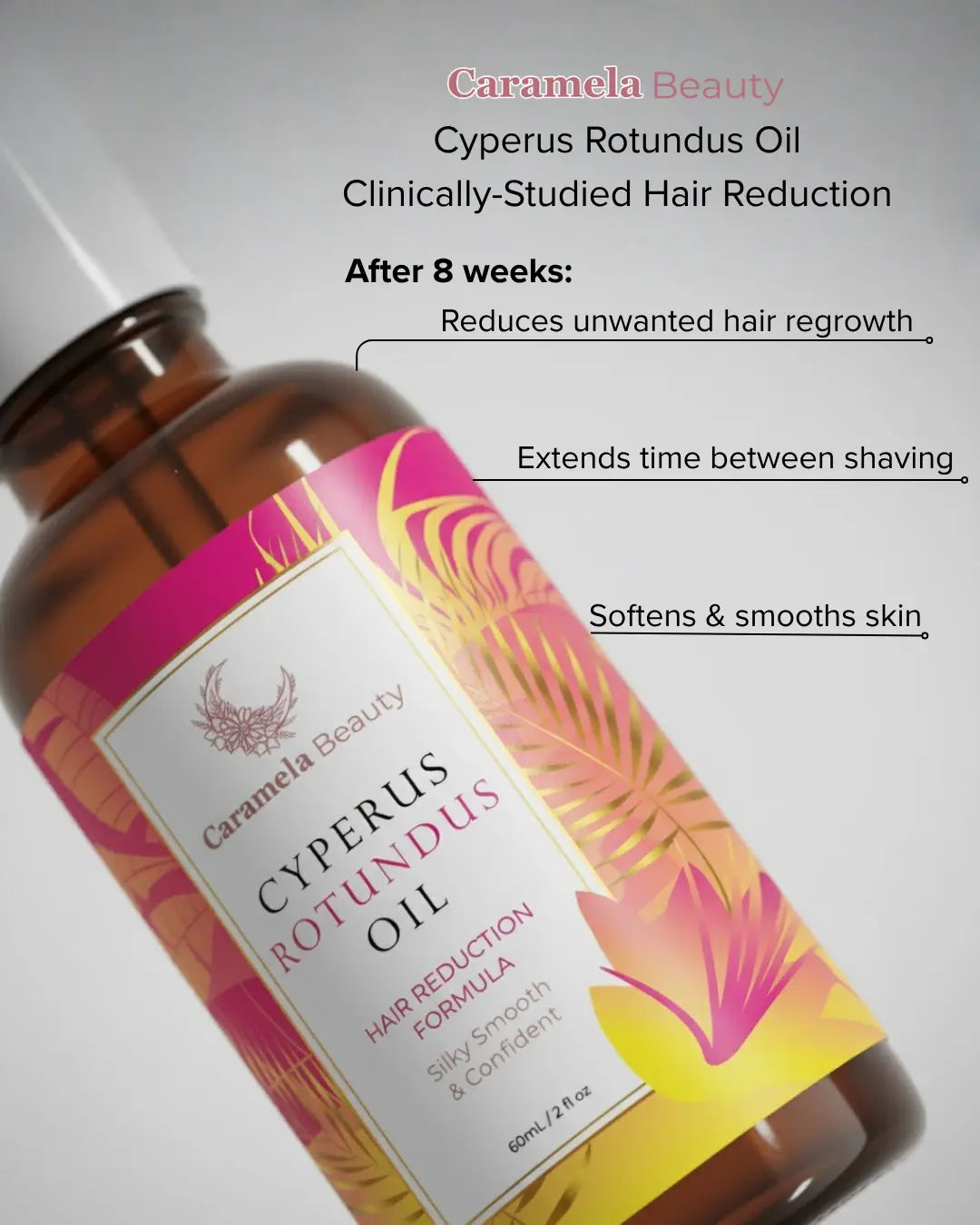 Caramela Beauty Cyperus Rotundus Oil, Body Care & Hair Removal Beauty Product for Smooth, Sensitive Skin, 60Ml / 2Oz, Naturally Derived Formula, Gentle Results