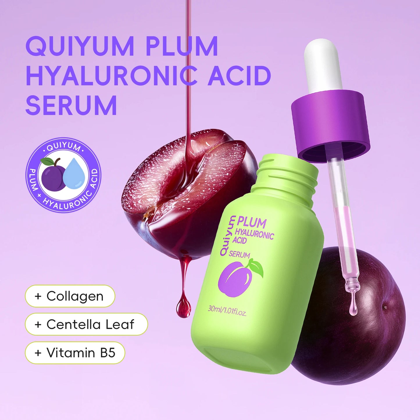 Quiyum Plum Hyaluronic Acid Serum 30ml Deep Hydration Gentle Radiance Non-Greasy for All Skin Types