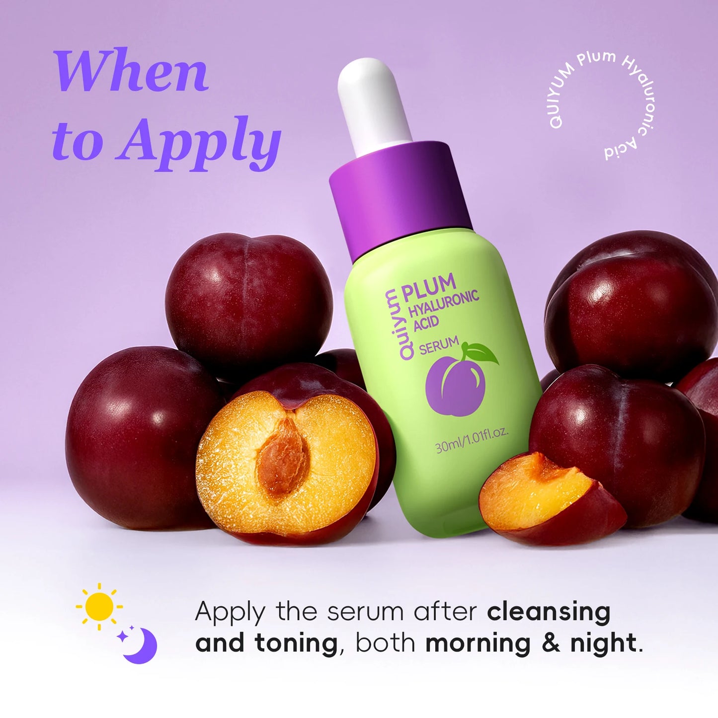 Quiyum Plum Hyaluronic Acid Serum 30ml Deep Hydration Gentle Radiance Non-Greasy for All Skin Types