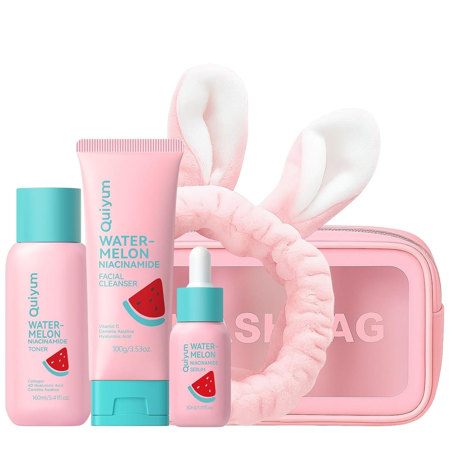 Watermelon & Niacinamide Skincare Set for Women Teens Girls, 3PCS | Face Wash, Toner, Serum, Daily Routine with Niacinamide, CICA, Vit-C, Gift for Teenage Girls & Beginners