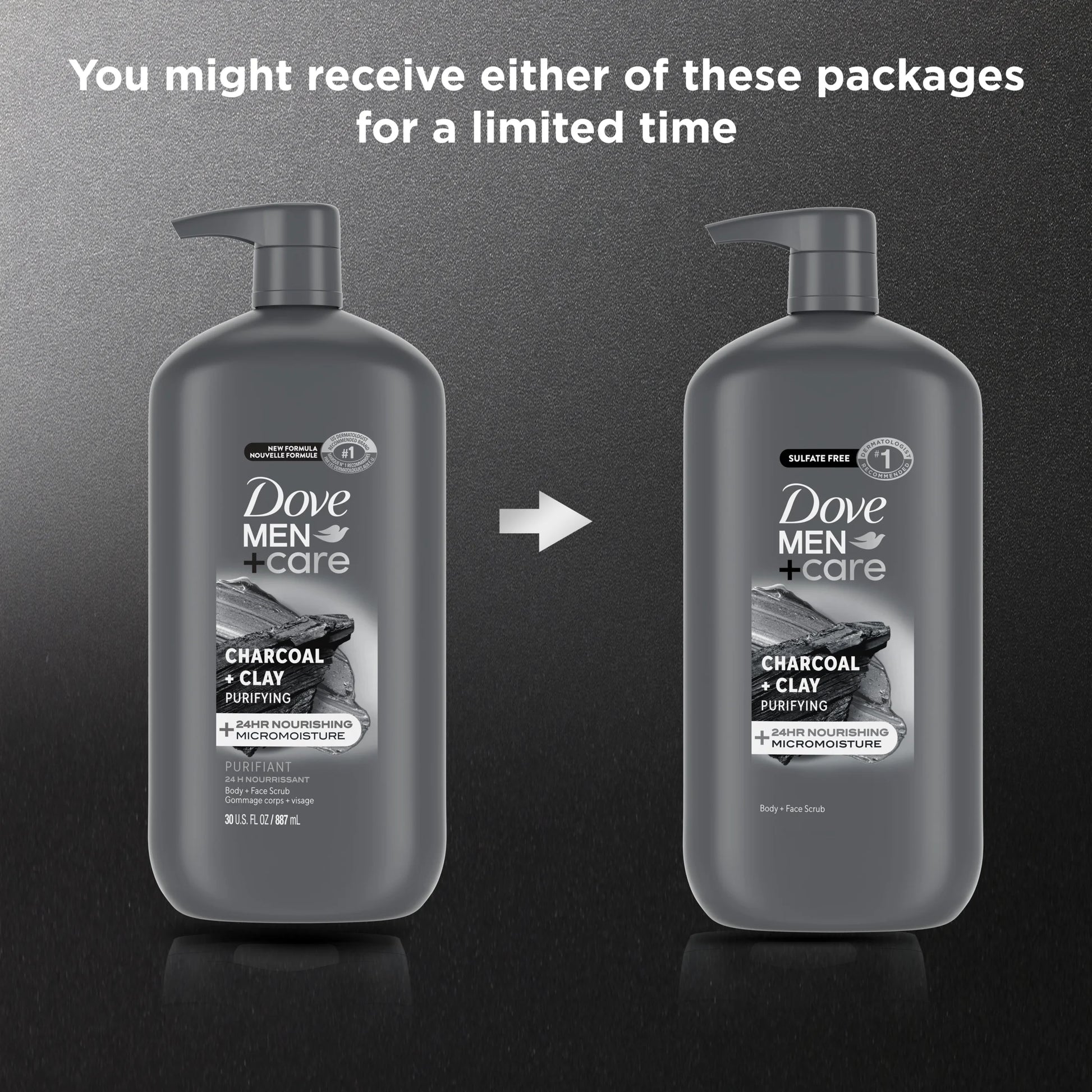 (4 Pack)  Body and Face Scrub Body Wash for Men Charcoal + Clay with 24-Hour Nourishing Micromoisture Technology, 30 Fl Oz