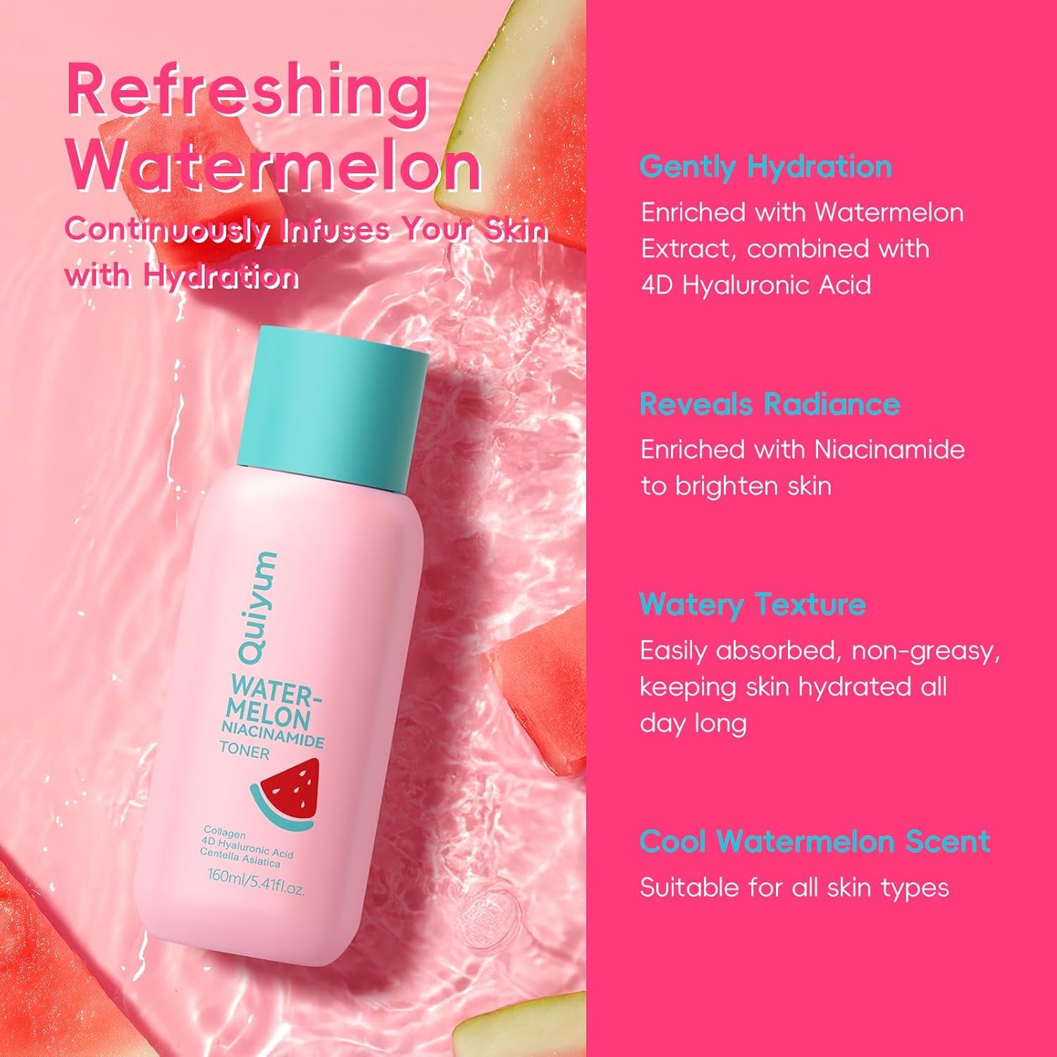 Watermelon & Niacinamide Skincare Set for Women Teens Girls, 3PCS | Face Wash, Toner, Serum, Daily Routine with Niacinamide, CICA, Vit-C, Gift for Teenage Girls & Beginners