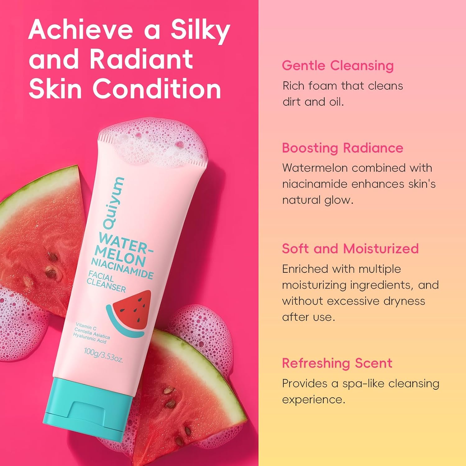 Watermelon & Niacinamide Skincare Set for Women Teens Girls, 3PCS | Face Wash, Toner, Serum, Daily Routine with Niacinamide, CICA, Vit-C, Gift for Teenage Girls & Beginners