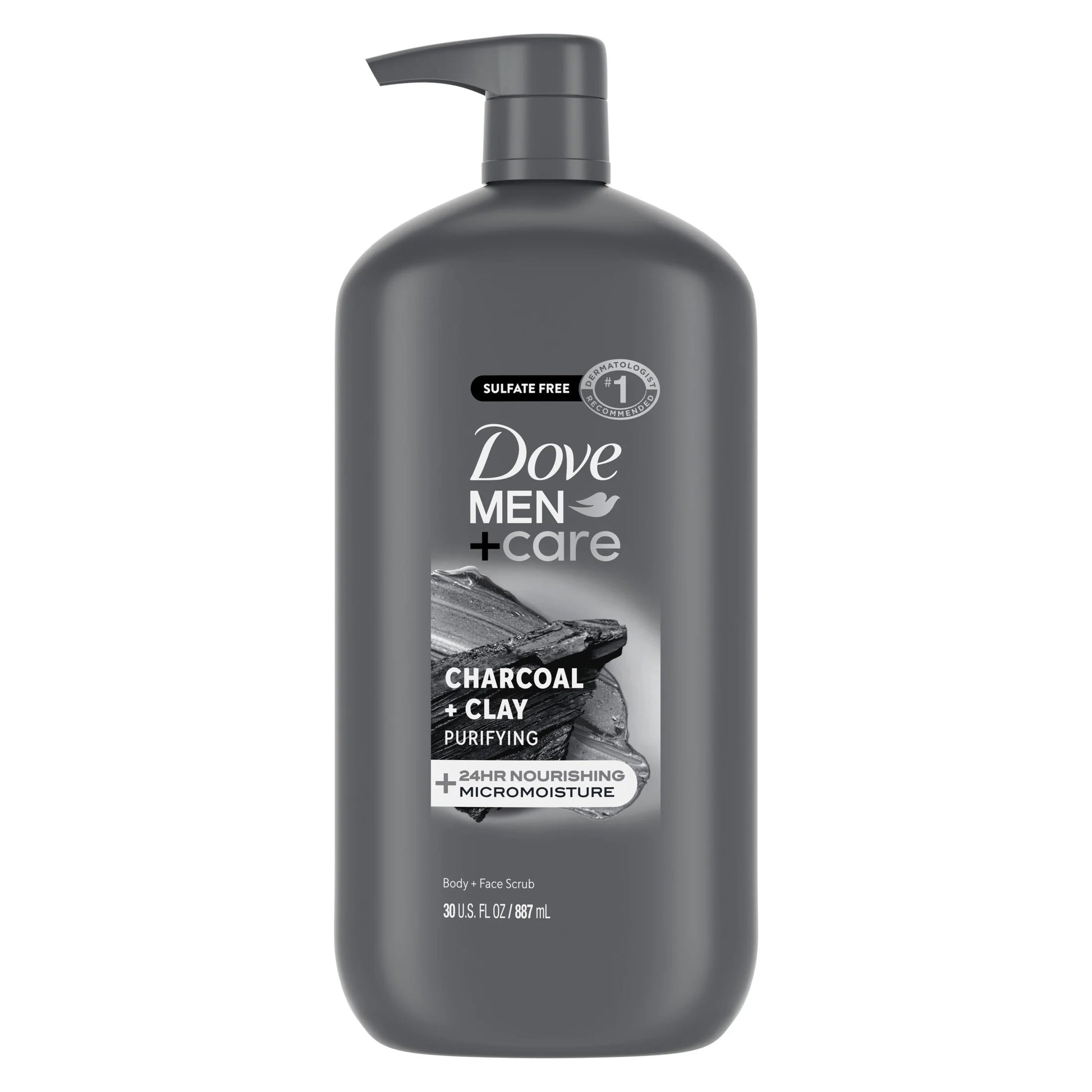 (4 Pack)  Body and Face Scrub Body Wash for Men Charcoal + Clay with 24-Hour Nourishing Micromoisture Technology, 30 Fl Oz