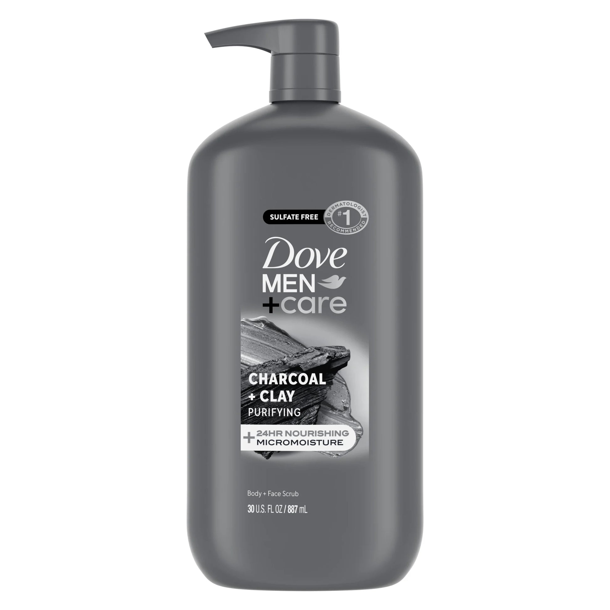 (4 Pack)  Body and Face Scrub Body Wash for Men Charcoal + Clay with 24-Hour Nourishing Micromoisture Technology, 30 Fl Oz