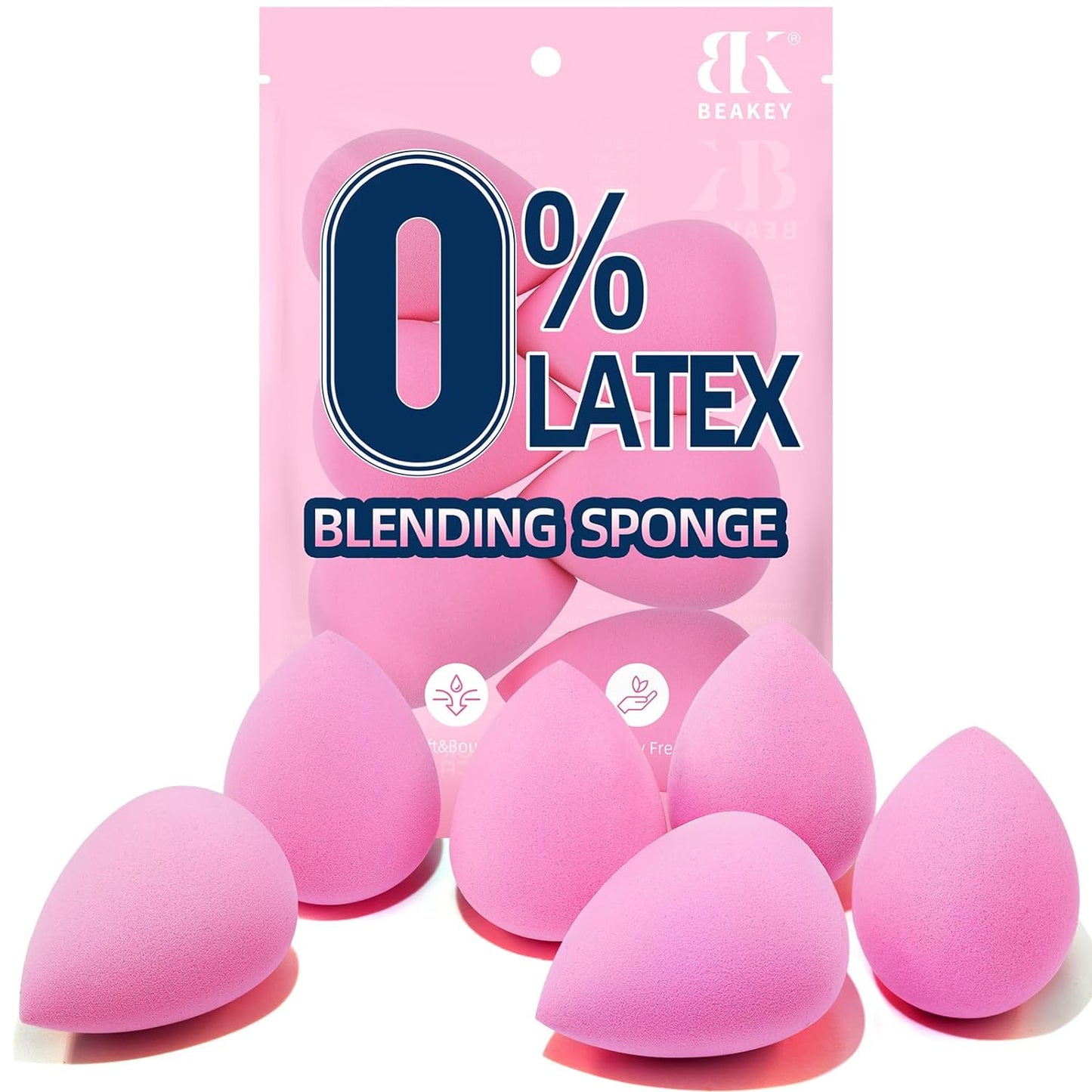 Makeup Sponge Set of 6, Super Soft Beauty Sponges for Foundation | for Liquid, Cream & Powder Application, Pink Blender for Flawless Blending, 0 Latex Vegan & Cruelty-Free, Reusable