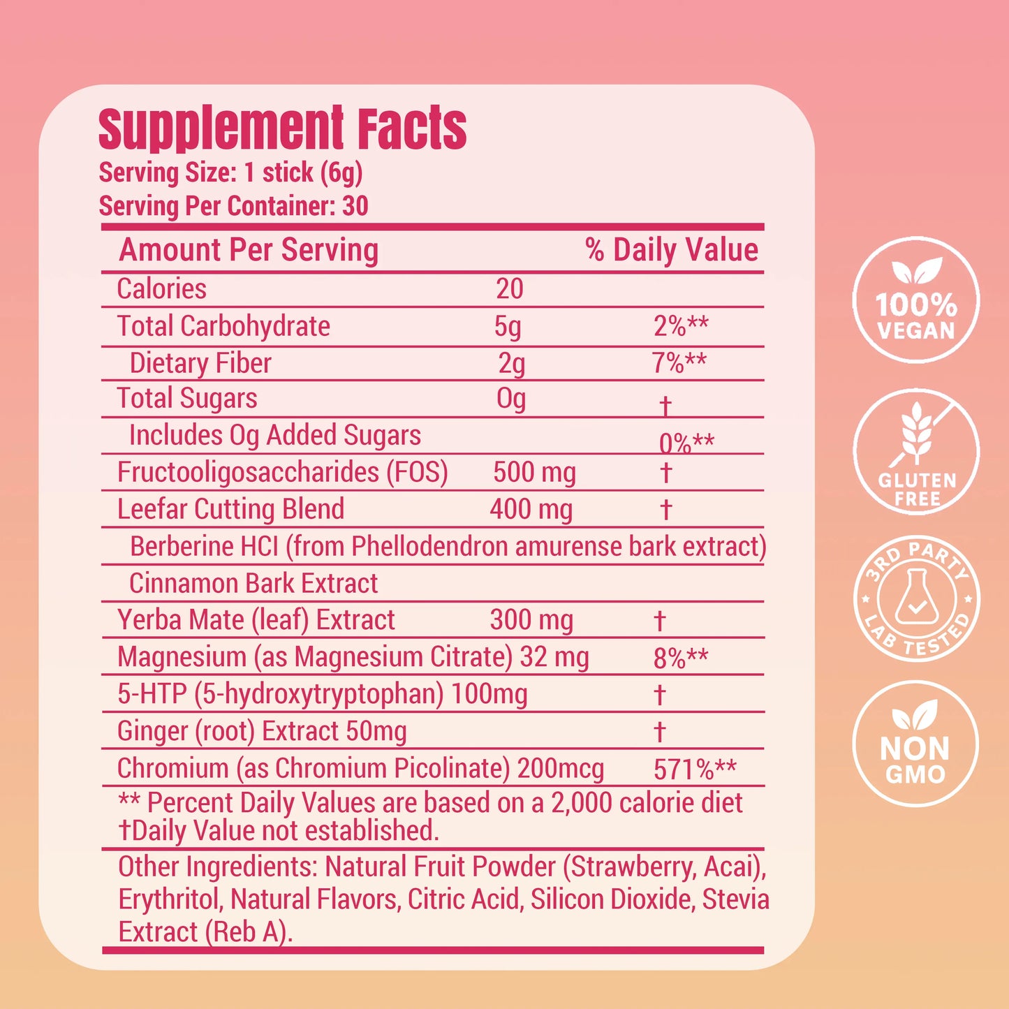 Leefar Cutting Drink Mix –| Strawberry Açaí Flavor – 30 Servings